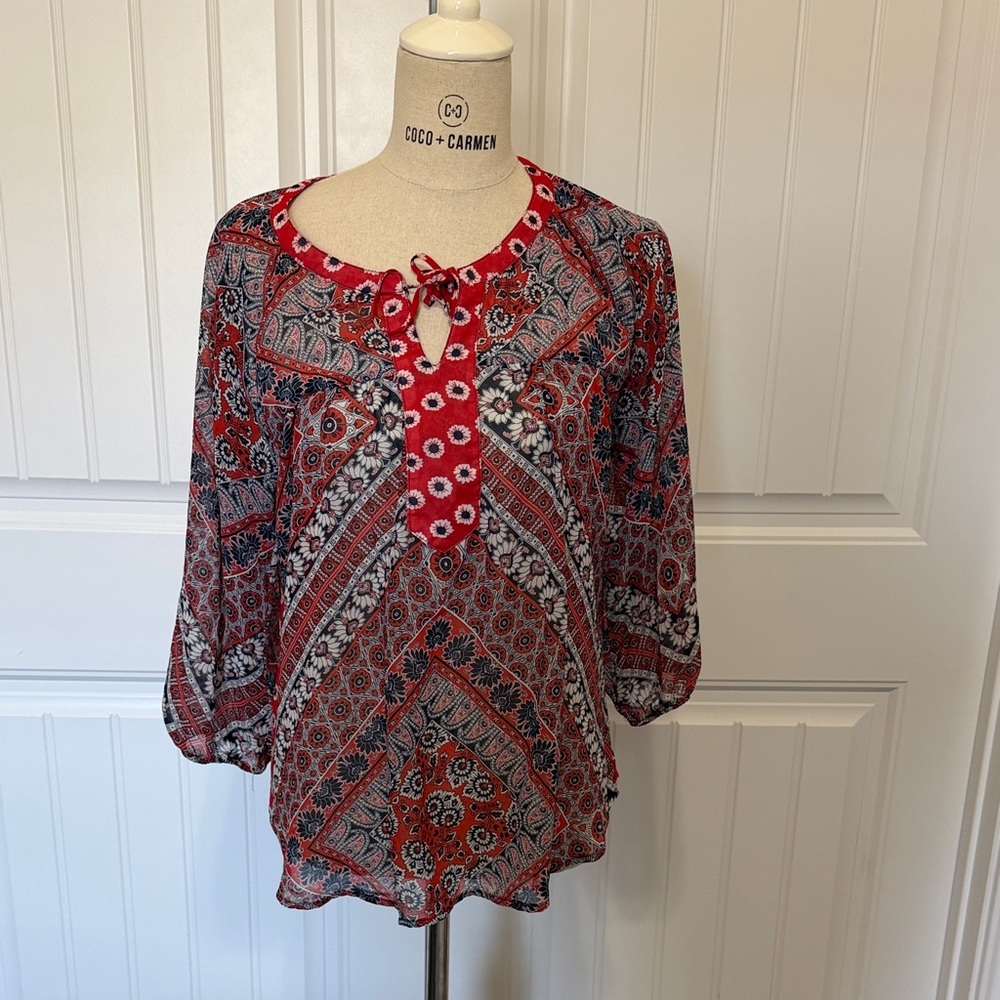 Fig and Flower Red and Blue Patterned Blouse
